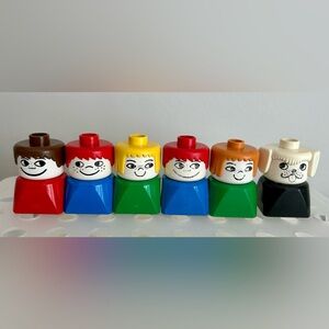 Vintage Lego Duplo Brick Figures, lot of six, circa 1970’s - 1980’s.